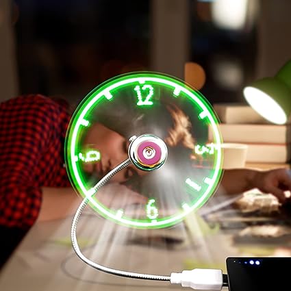 USB Mini Flexible Time LED Clock Fan With LED Light